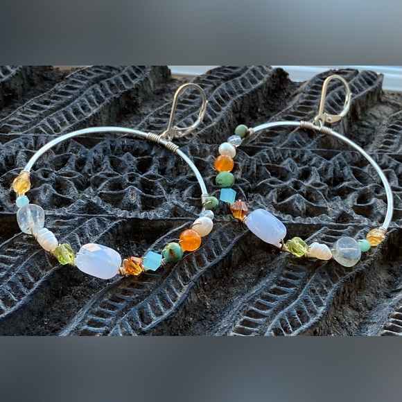 Sterling Silver & Colorful Gemstone Bead Wrap Earrings - Picture 8 of 8